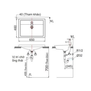 Bản vẽ Chậu rửa mặt Inax L-2397V(ECFC)