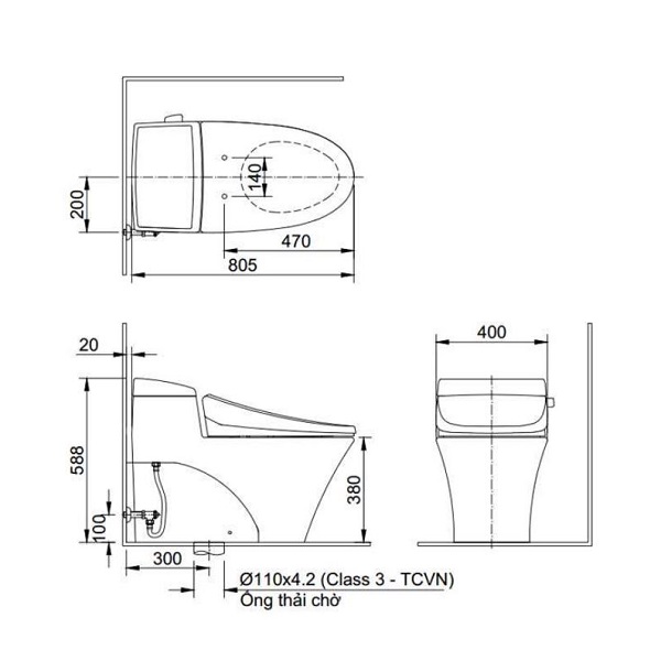 Bản vẽ lắp đặt bồn cầu Inax 1 khối AC-1017R+CW-S32VN