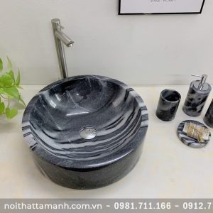 Chậu Lavabo đá tự nhiên tròn dày đáy thẳng Bengal BDT72