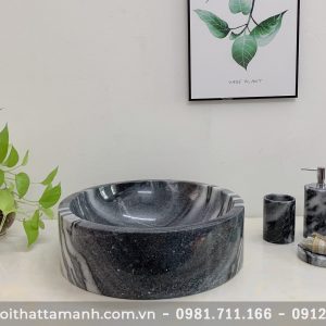 Chậu Lavabo đá tự nhiên tròn dày đáy thẳng Bengal BDT72