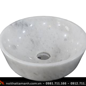 Chậu Lavabo đá tự nhiên tròn dày Trắng có vân BST34