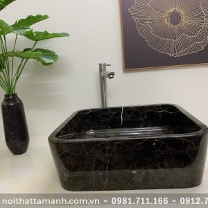 Chậu Lavabo đá tự nhiên Vuông mỏng Đen Ý BST42