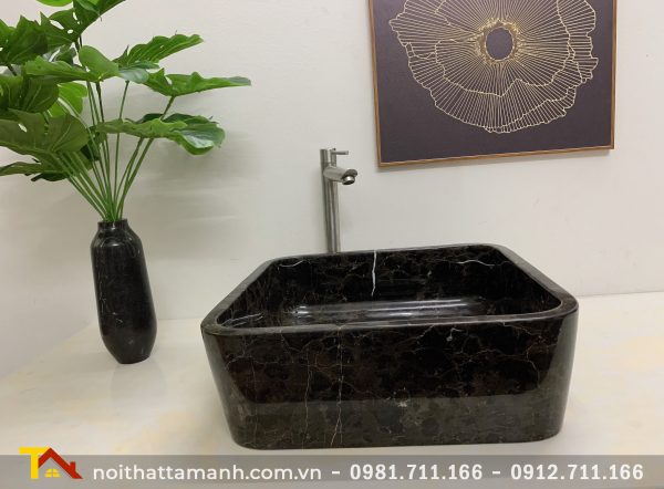 Chậu Lavabo đá tự nhiên Vuông mỏng Đen Ý BST42