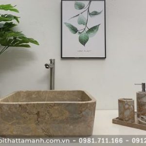 Chậu Lavabo đá tự nhiên Vuông mỏng Hồng BST43