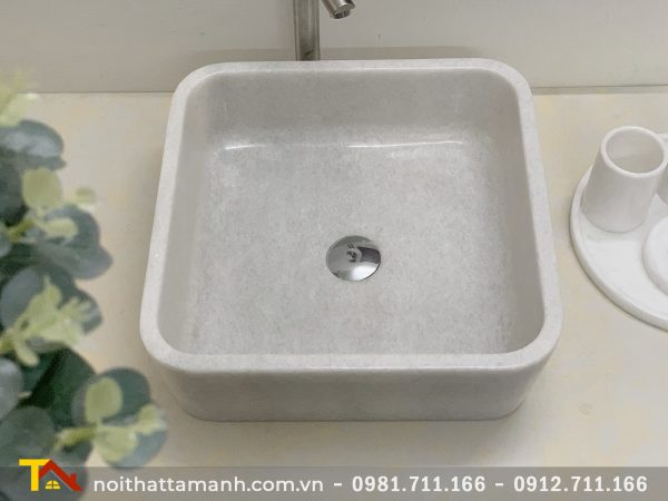 Chậu Lavabo đá tự nhiên Vuông mỏng Trắng BST46 