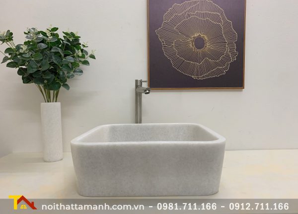 Chậu Lavabo đá tự nhiên Vuông mỏng Trắng BST46 