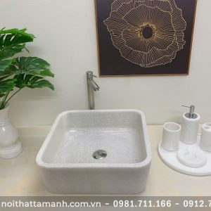 Chậu Lavabo đá tự nhiên Vuông mỏng Trắng BST46 