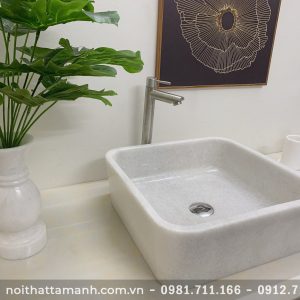 Chậu Lavabo đá tự nhiên Vuông mỏng Trắng BST46 