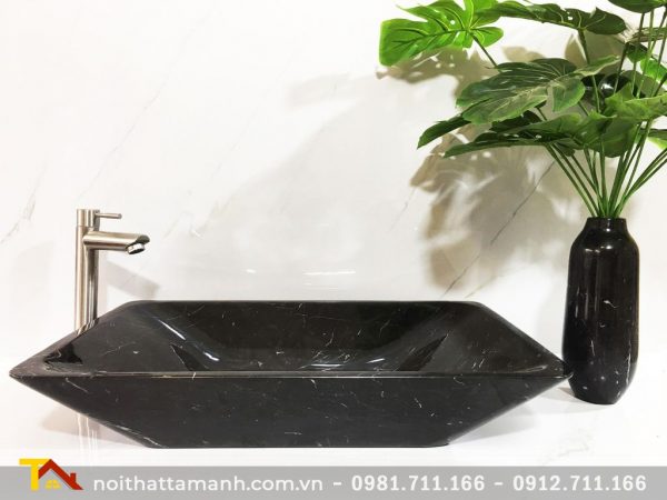 Chậu Lavabo đá tự nhiên Chữ nhật vát cạnh Đen Ý BST53