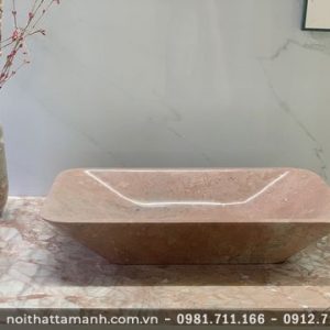 Chậu Lavabo đá tự nhiên Chữ nhật vát cạnh Hồng BST54 