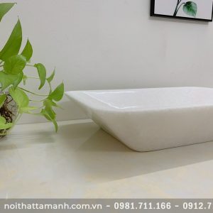 Chậu Lavabo đá tự nhiên Chữ nhật vát cạnh Trắng Ý BST57