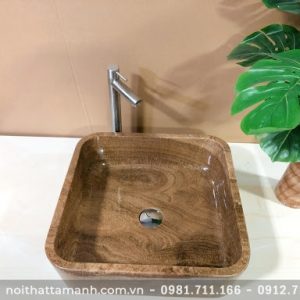 Chậu Lavabo đá tự nhiên Vuông mỏng Vàng vân gỗ BST58