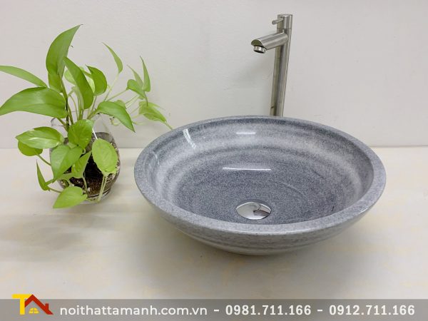 Chậu Lavabo đá tự nhiên tròn mỏng Xám Nghệ An BTS10