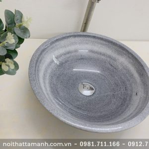 Chậu Lavabo đá tự nhiên tròn mỏng Xám Nghệ An BTS10