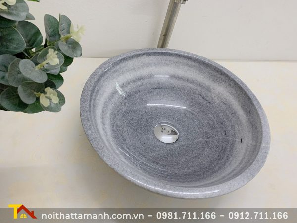 Chậu Lavabo đá tự nhiên tròn mỏng Xám Nghệ An BTS10