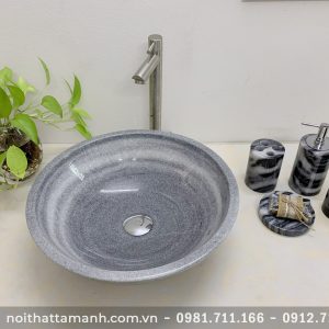 Chậu Lavabo đá tự nhiên tròn mỏng Xám Nghệ An BTS10