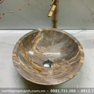 Chậu Lavabo đá tự nhiên tròn mỏng Vàng Thanh Hóa DK 30