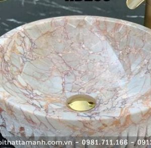 Chậu Lavabo đá tự nhiên tròn bóc lồi Hồng HBL39