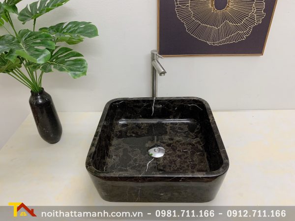 Chậu Lavabo đá tự nhiên Vuông mỏng Nâu Ý NVM13