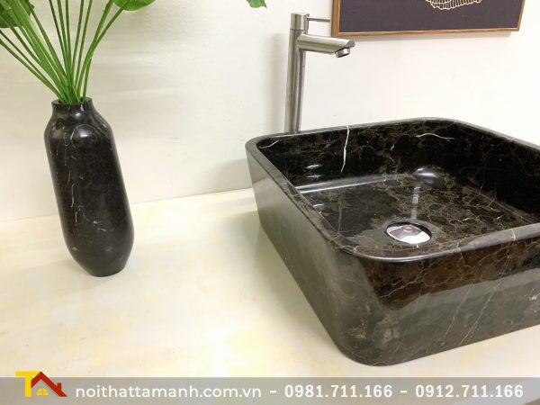 Chậu Lavabo đá tự nhiên Vuông mỏng Nâu Ý NVM13