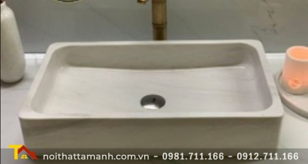 Chậu Lavabo đá tự nhiên Chữ nhật Trắng sữa SCN97