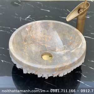 Chậu Lavabo đá tự nhiên tròn bóc lồi Ghi Thanh Hóa VBL29