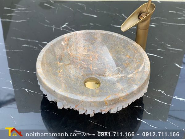 Chậu Lavabo đá tự nhiên tròn bóc lồi Ghi Thanh Hóa VBL29