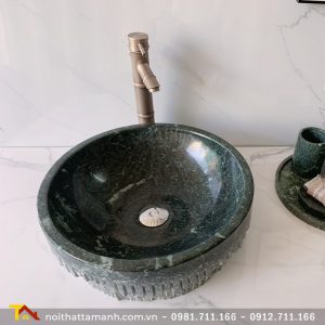 Chậu Lavabo đá tự nhiên tròn bóc lồi Xanh Ấn Độ XBL49