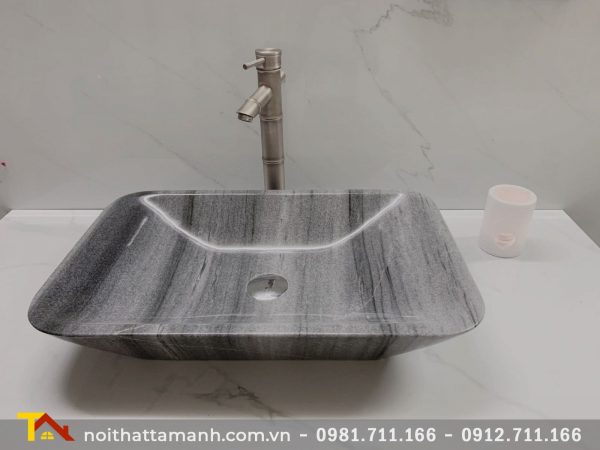 Chậu Lavabo đá tự nhiên Chữ nhật vát cạnh Xám Nghệ An XCN15