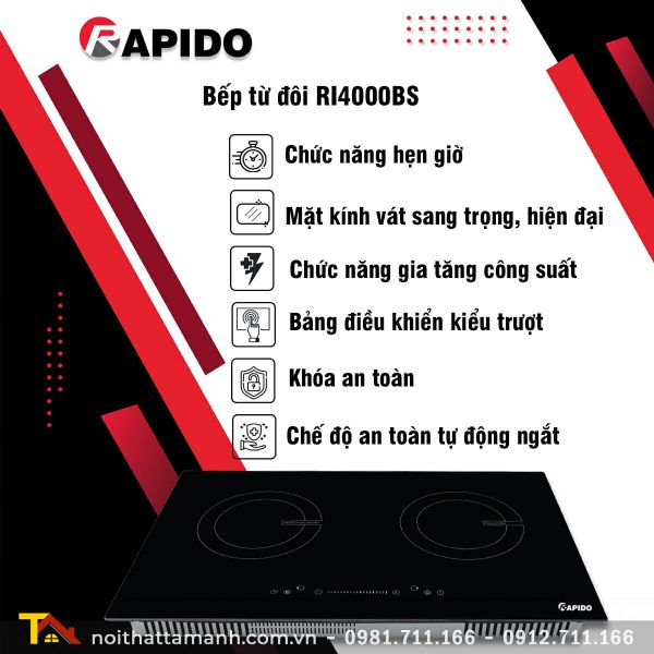 Bếp từ đôi RAPIDO RI4000BS