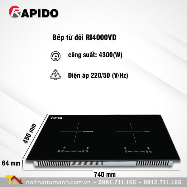 Bếp từ đôi RAPIDO RI4000VD