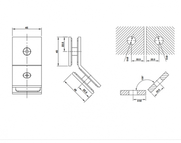 Bản lề kính tường 135 độ Hafele 981.77.959