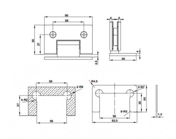 Bản lề kính tường 90 độ Hafele 981.77.953