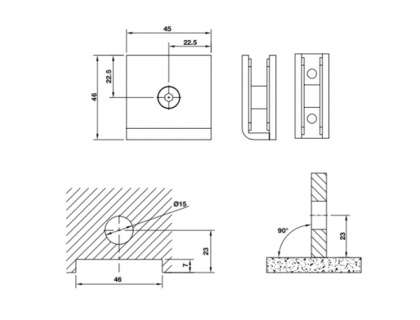  Bản lề kính tường 90 độ Hafele 981.77.963