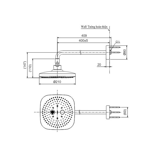 Bản vẽ bát sen gắn tường TOTO TBW02004A