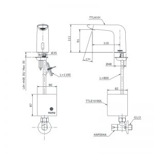 Bản vẽ kĩ thuật vòi TOTO TTLA101