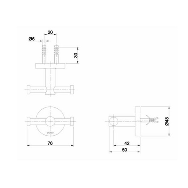 Bản vẽ móc áo đôi TOTO TX704AES