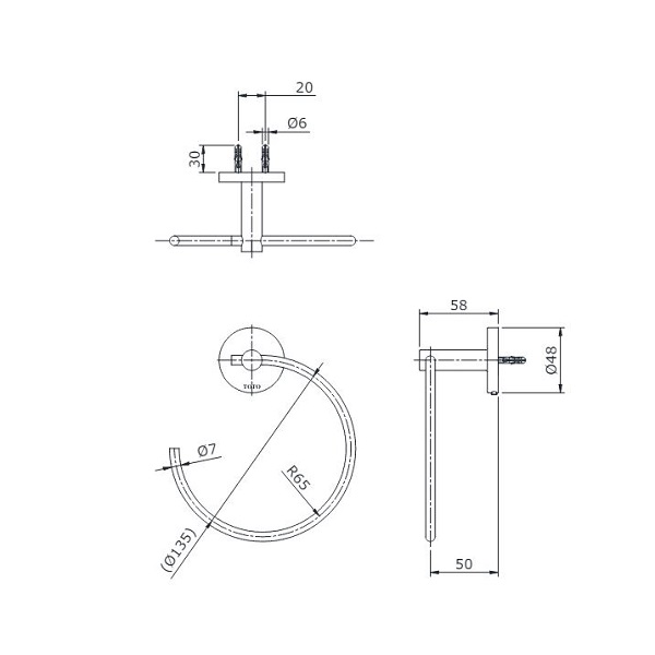 Bản vẽ vòng Treo Khăn TOTO TX702AES