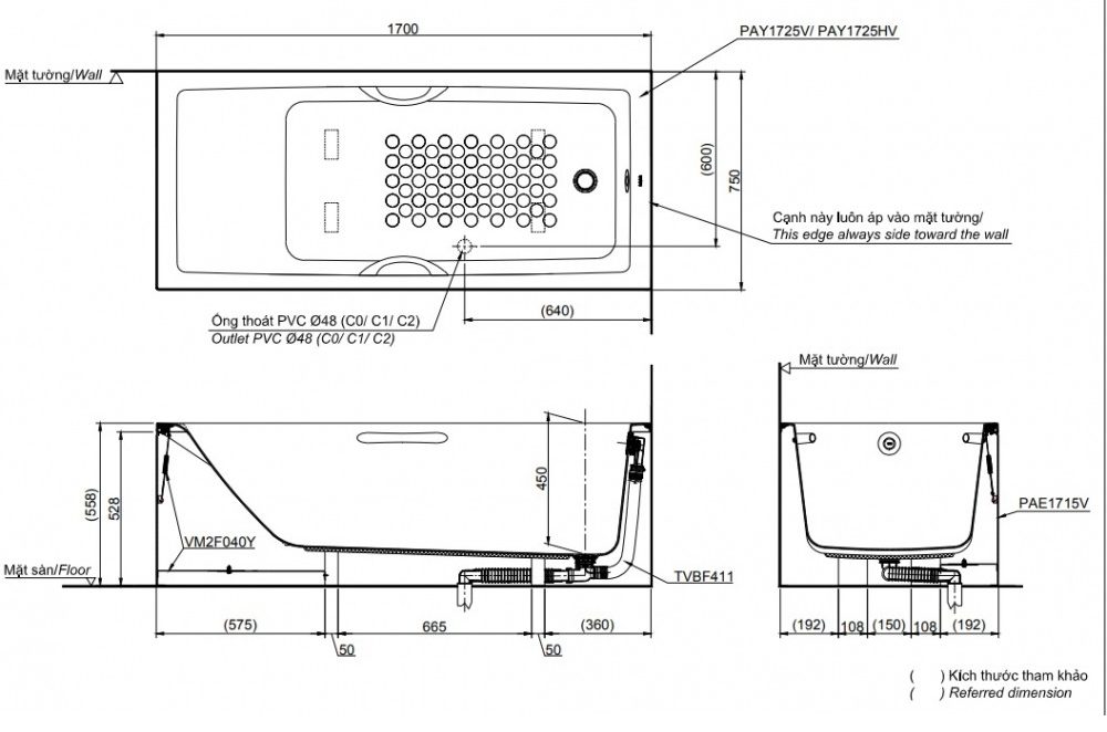 Bản vẽ thiết kế Bồn tắm TOTO PAY1725VC