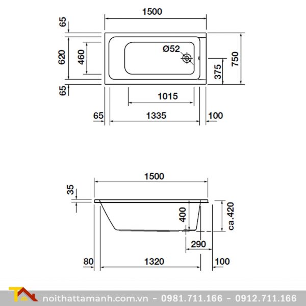 Bồn tắm âm DURAVIT D-CODE 588.45.648