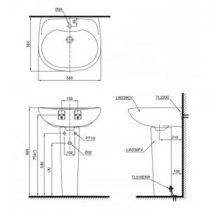 Chậu chân dài lavabo TOTO LPT239CR