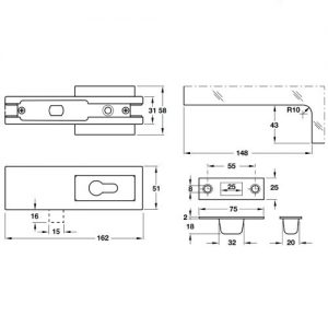 Khóa kẹp chân với lỗ ruột khóa PC Hafele 981.00.403