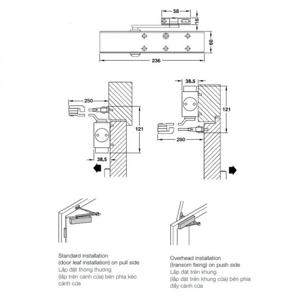 Thiết bị đóng cửa tự động Hafele 931.84.829