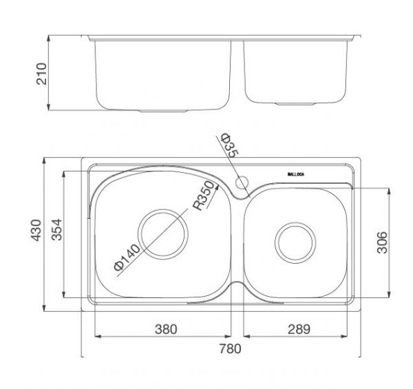 bản vẽ Chậu rửa bát Malloca MS 1011P