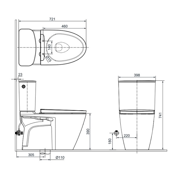 Bản vẽ lắp đặt bồn cầu Inax 2 khối ACT-832VN