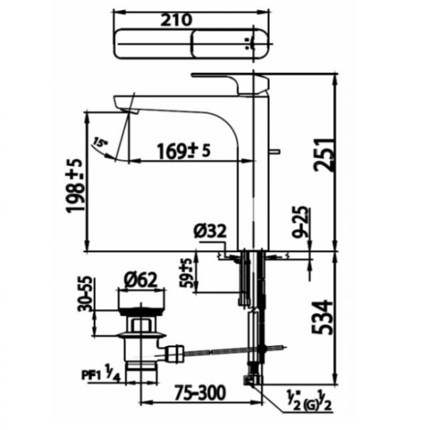 Bản vẽ Vòi rửa mặt lavabo COTTO CT2144AY