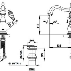 Bản vẽ Vòi rửa mặt lavabo COTTO CT2220C17ST