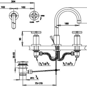 Bản vẽ Vòi rửa mặt lavabo COTTO CT238YC16