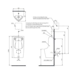 Bản vẽ bồn tiểu nam TOTO đặt sàn UT570T