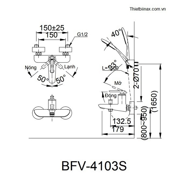 Bản vẽ lắp đặt sen vòi Inax nóng lạnh BFV-4103S-5C